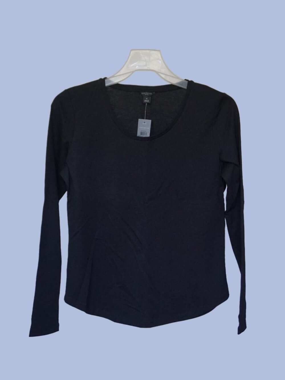 NWT Ann Taylor Pima Cotton Scoop Neck Long Sleeve Tee Black Petite SP